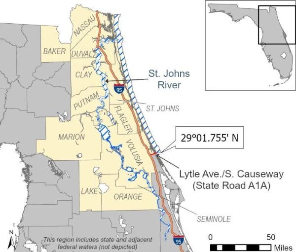 Northeast Florida snook season boundary map