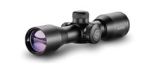 A black scope with a purple lens Description automatically generated