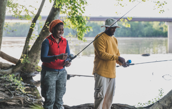 man and woman fishing