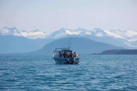 Anglers fish on a charter vessel in Alaska