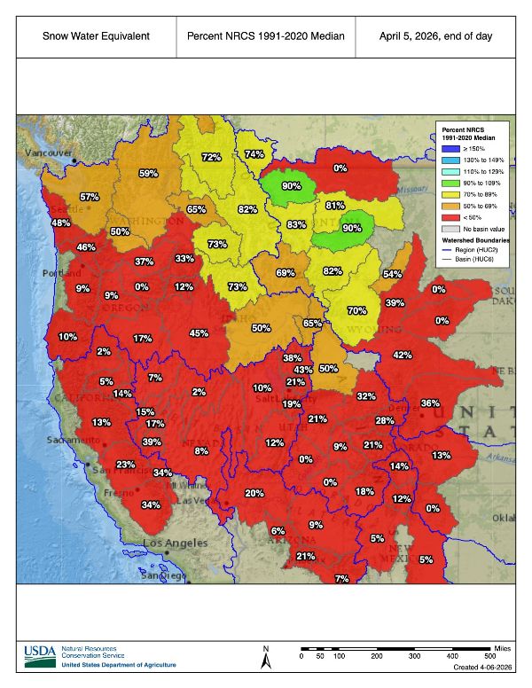 Western Snowpack Percentages Western Snowpack Percentages