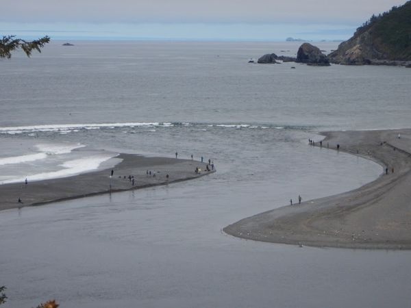 The mouth of the Klamath River where it meets the ocean.