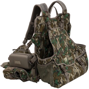 Full close-up of a camouflage backpack Description automatically generated