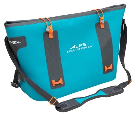 A blue and grey bag with straps Description automatically generated